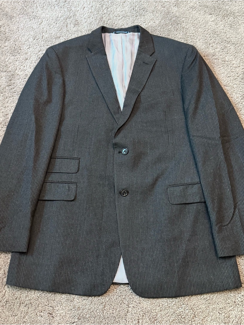 Tommy Hilfiger Wool Dark Charcoal Pinstripe Two-Button Blazer - Size L44